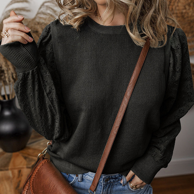 Loose And Versatile Textured Round Neck Long-sleeved Sweater