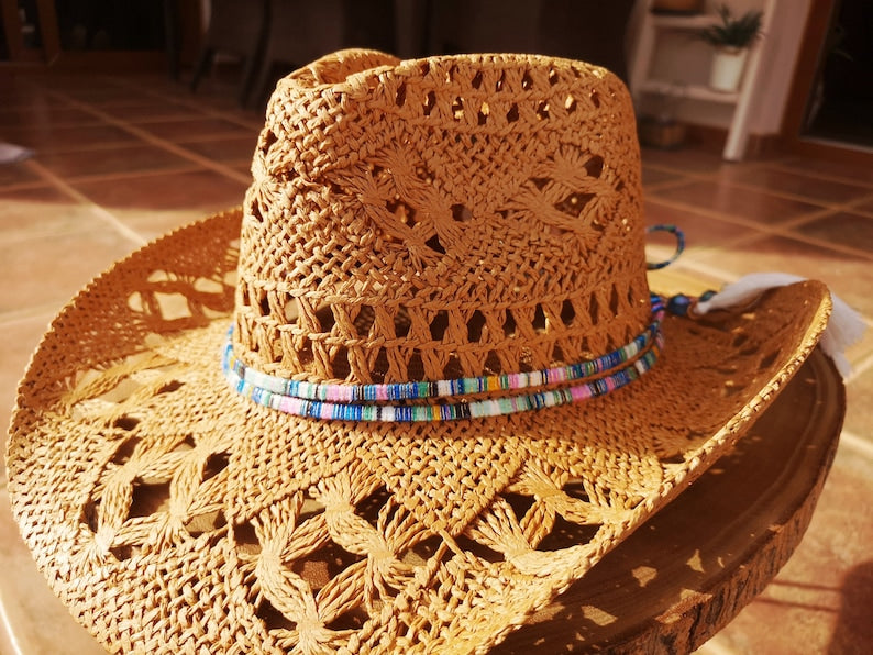 Boho cowboy hats for women, bohemian cowgirl straw hat, stetson western hats, kekugi