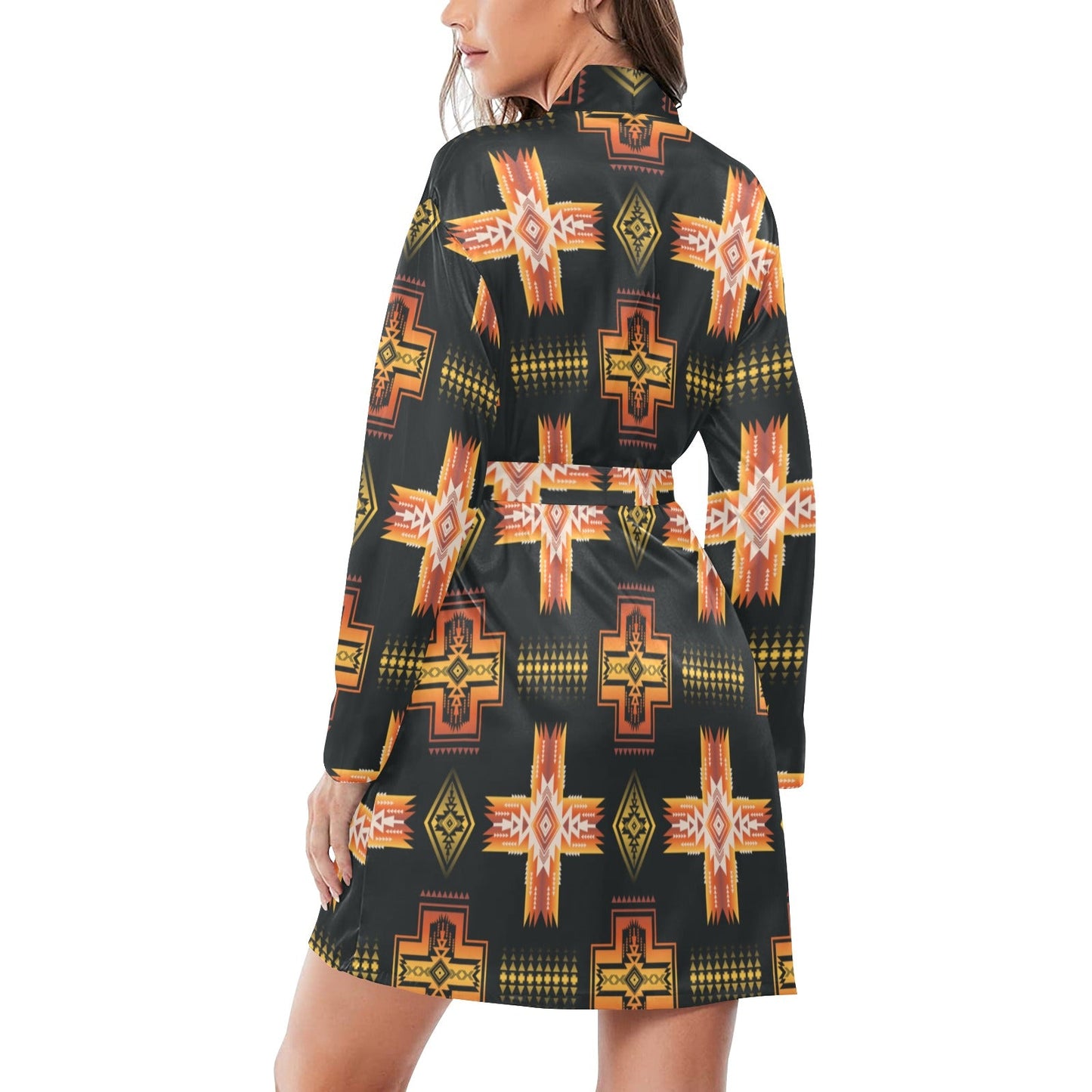 Fire Aztec Satin Dressing Robe