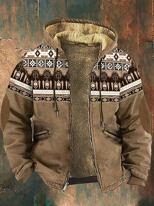 Men'S Retro Western Print Cotton Zipper Outerwear