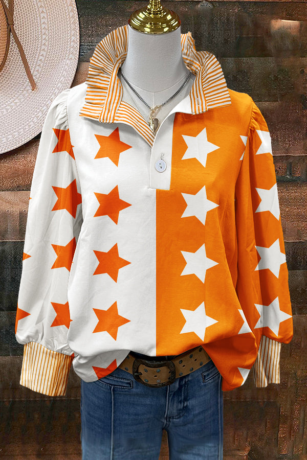 Gameday Vols Stars Print Puff Sleeve Blouse