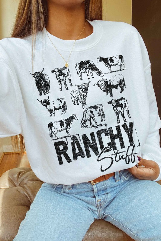 RANCHY STUFF COUNTRY FARM COW GRAPHIC SWEATSHIRT