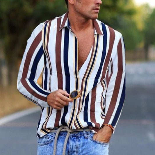 Men's Casual Long-sleeved Striped Shirt