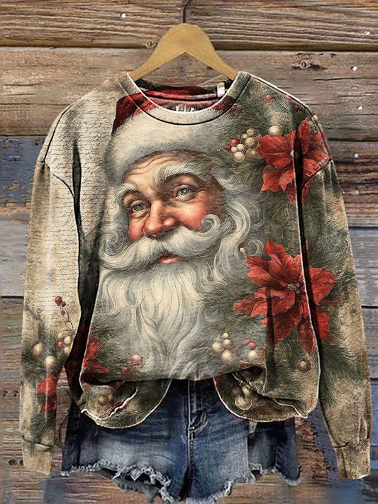 Santa Claus Flower Art Print Casual Sweatshirt