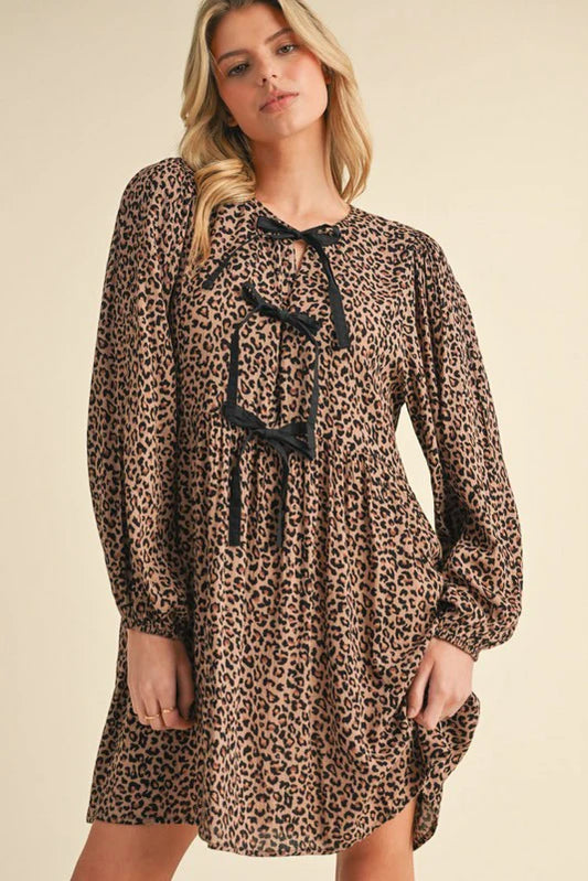 Triple Bow Leopard Dress