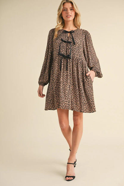 Triple Bow Leopard Dress