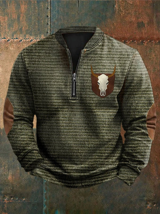 Men's Western Retro Textured Printed Sweatshirt