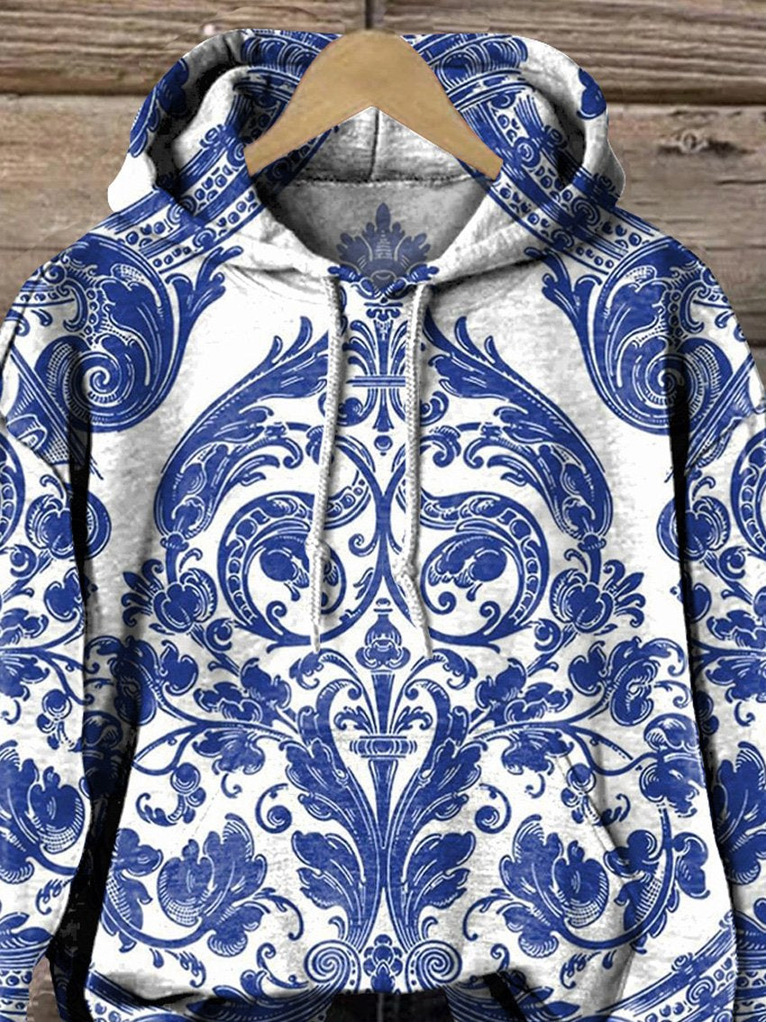 Vintage Symmetrical Pattern Printed Casual Hoodie Sweatshirt