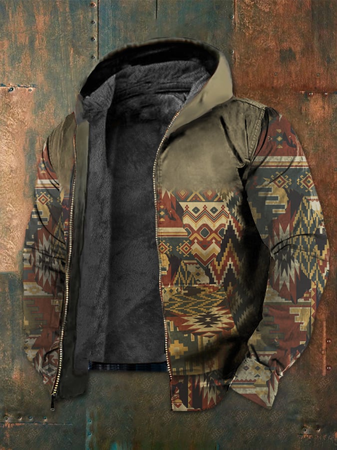 Casual Retro Western Style Printed Fleece Jacket