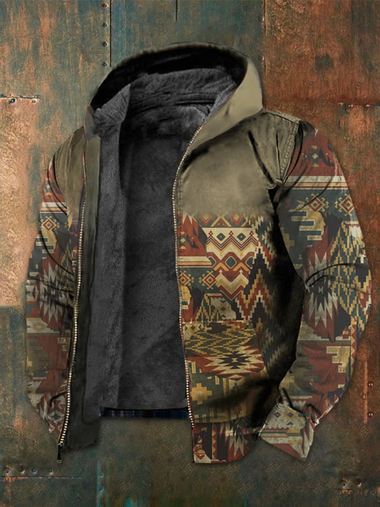 Casual Retro Western Style Printed Fleece Jacket