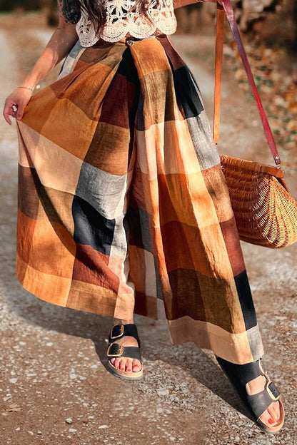 Autumn Plaid Wide Leg Pants