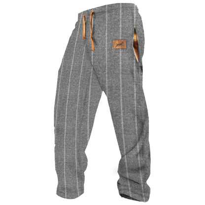 Men's Light Grey Stripe Retro Country Elk Herringbone Casual Sweatpants