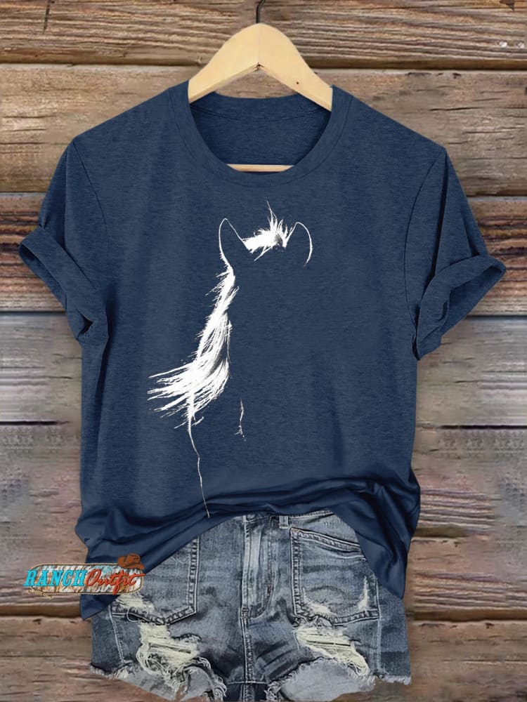 Silhouette Horse Art Print Printed T-shirt