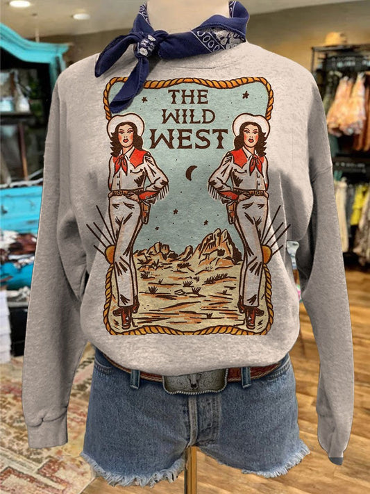 Vintage Cowgirl Print Casual Sweatshirt