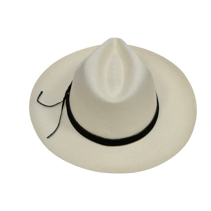 Original Panama Hat - Wide Brim Fedora - Off-White Straw - Black Leather Band - Handmade in Ecuador by Ecua-Andino - EA - HatBox Included-FREE SHIPPING