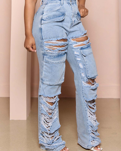 High-Waisted Wide-Legged Broken Jeans