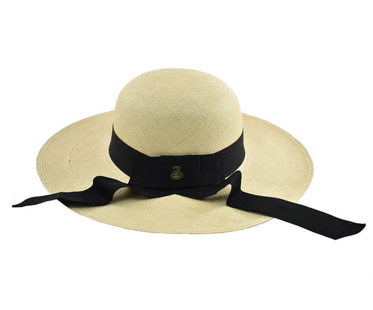 Classy Wide Brim Natural | Black Band | Genuine Panama Hat | Toquilla Straw | Handwoven in Ecuador - EA - HatBox Included