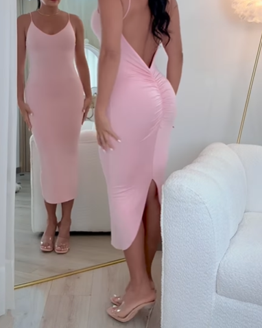 Low Backpack Bodycon Midi Dress