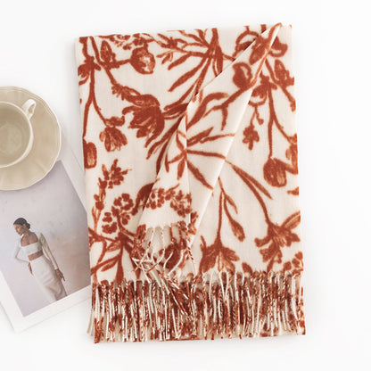 Classic Floral Print Soft Tassel Scarf