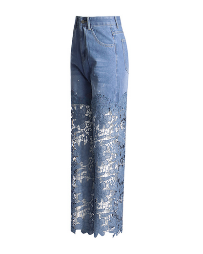 Spliced Lace Designs Straight Jeans