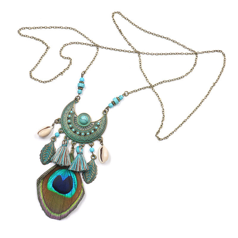 Women's Bohemian Peacock Feather Necklace