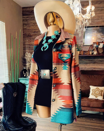 Western Cactus 🌵 Coat & Cammel Blazer  Aztec Print Jacket