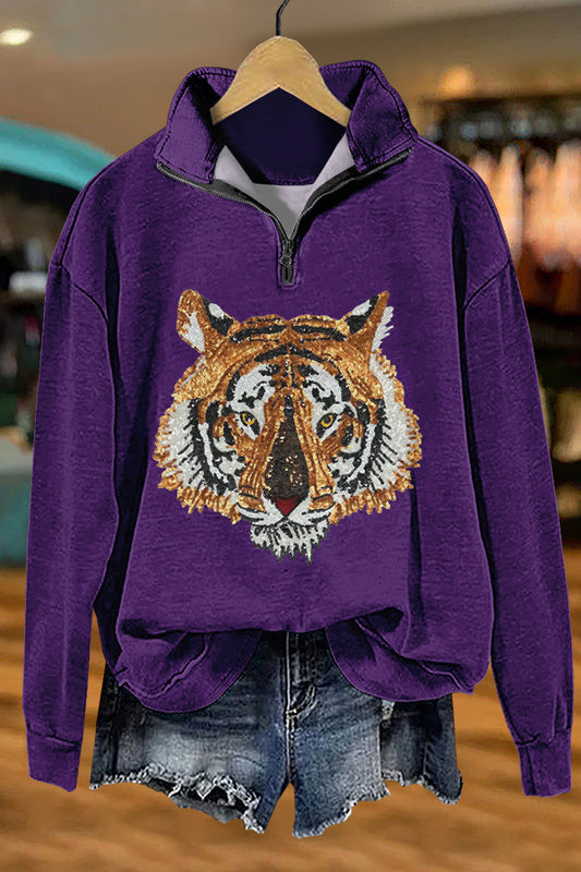 Shiny Gameday Tigers Print Sweatshirt