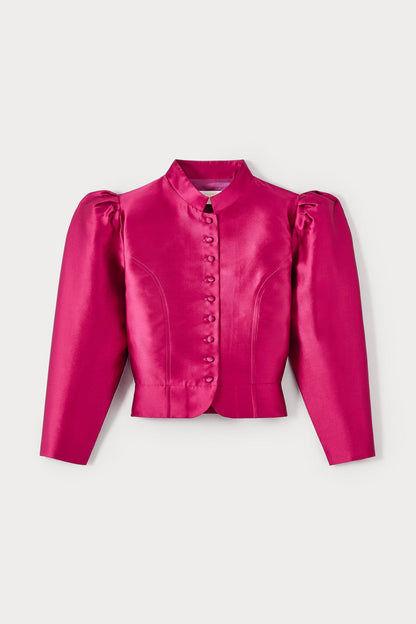 Satin Puff Sleeve Jacket Suit