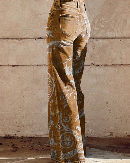 Women's Vintage Floral Print Casual Wide Leg Pants