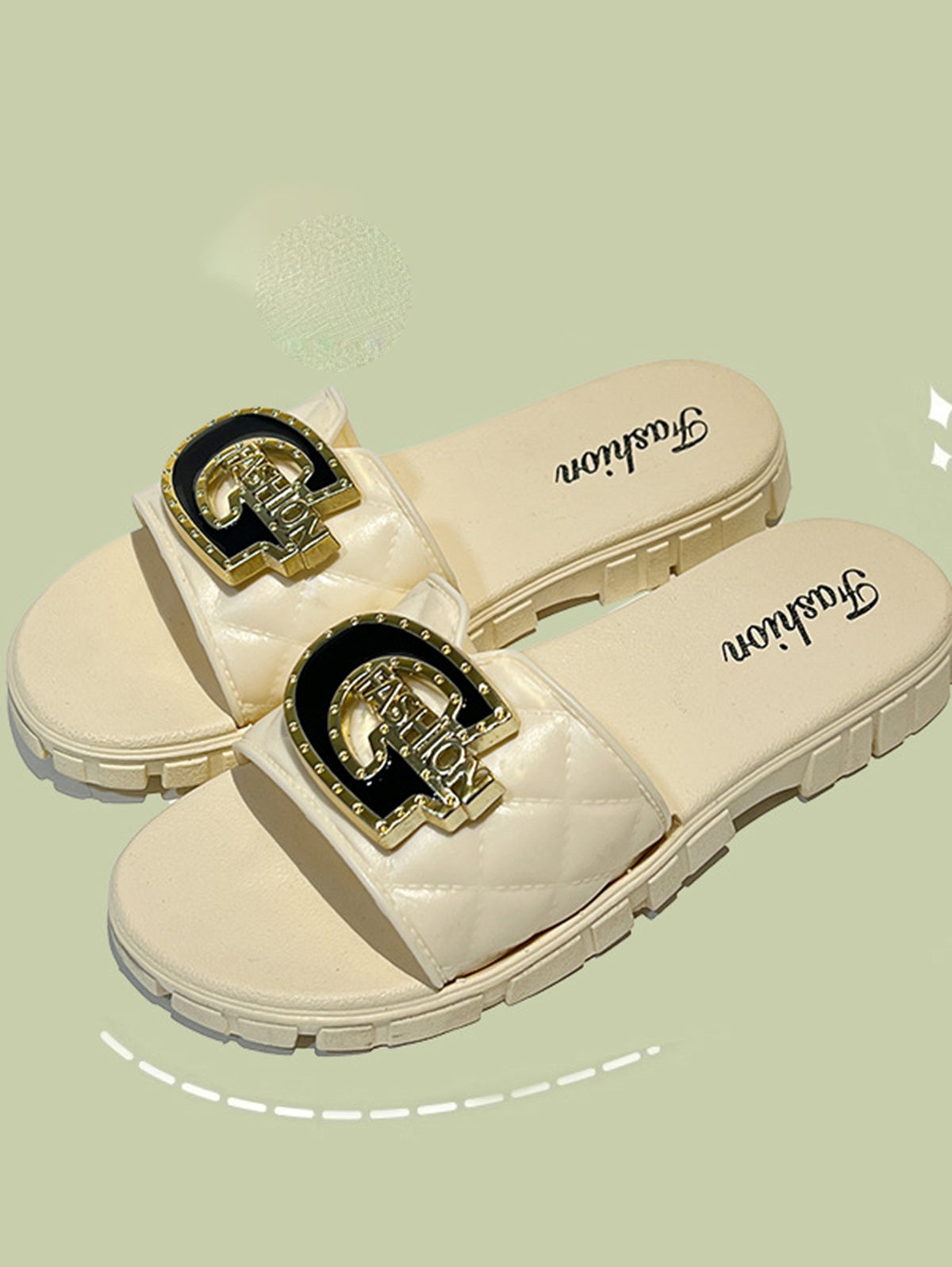 Casual Bowknot Metal Decor Round Toe Non Slip Slippers