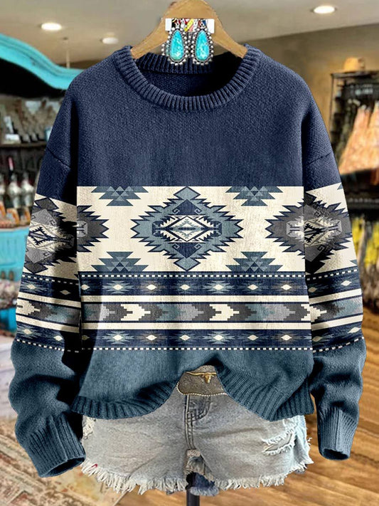 Aztac Print Knit Pullover Sweater