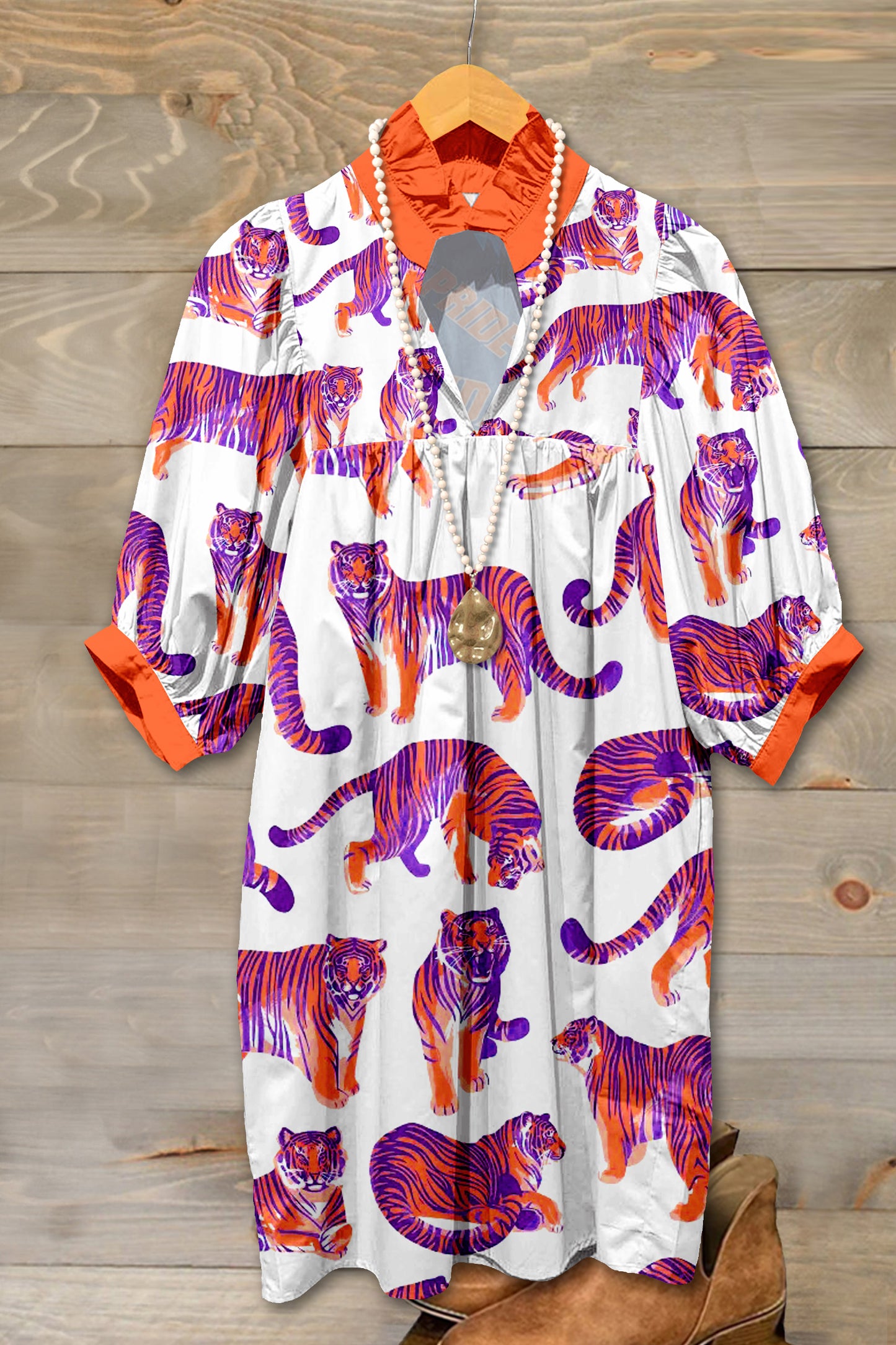 Classic Clemson Tigers Print Pleated Dress