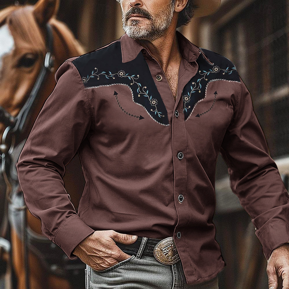 Men's Western Nomad Western Flowers Print Long Sleeve Shirt