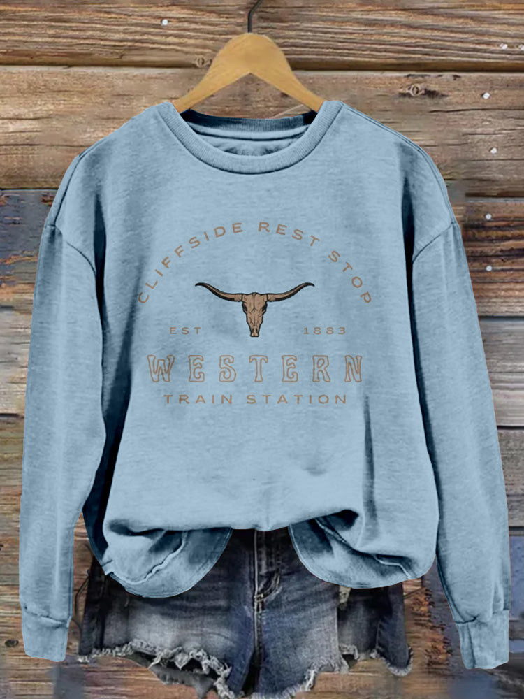 Western Cliffside Rest Stop 1883 Vintage Cozy Sweatshirt