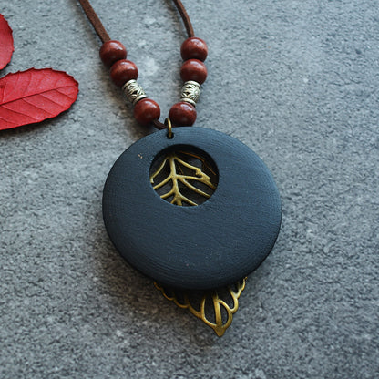 Female Ethnic Wooden Leaf Necklace