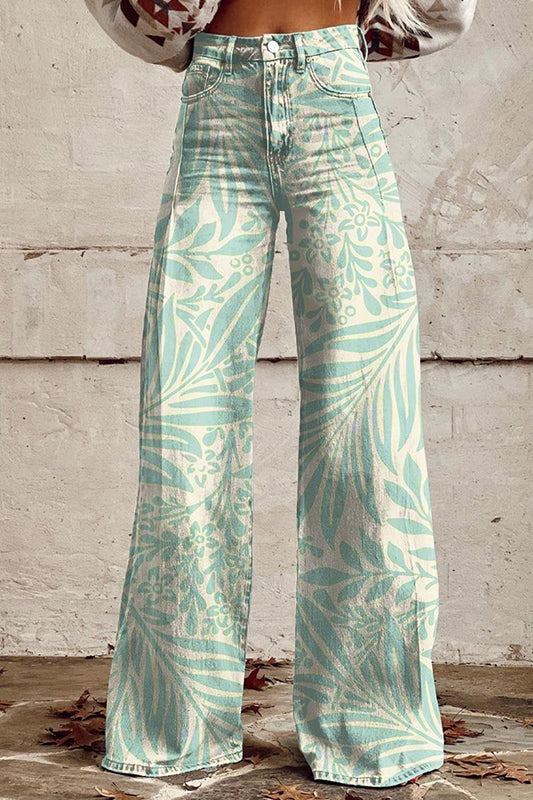 Flowers Print Casual Wide Leg Pants