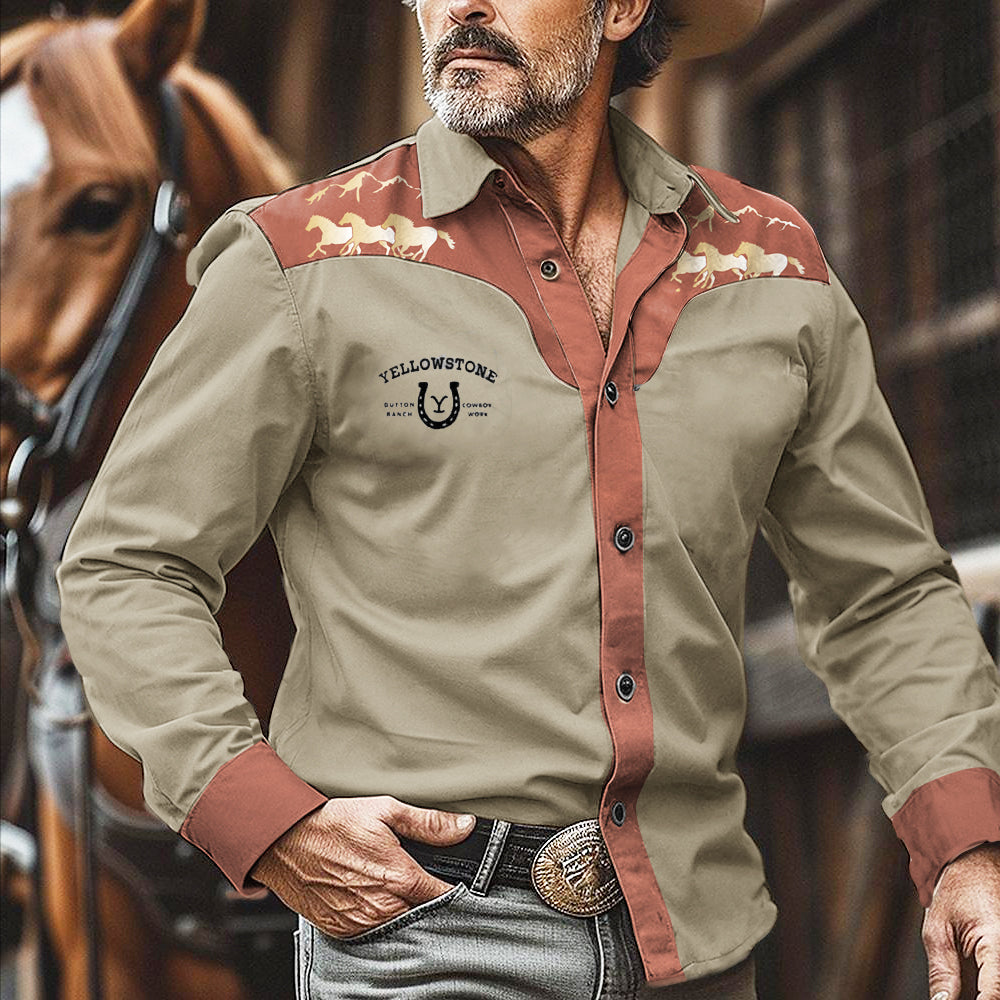 Men's Western Nomad Yellowstone Horseshoe Print Long Sleeve Shirt