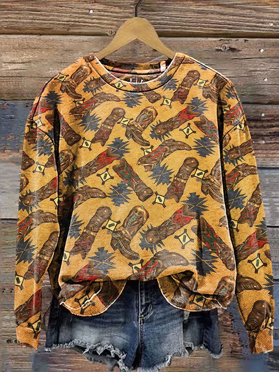 Western Cowboy Boots Art Print Casual Sweatshirt