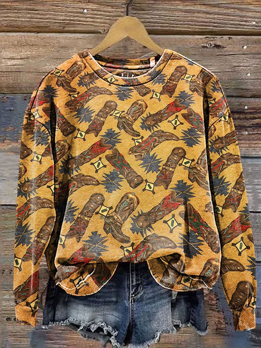 Western Cowboy Boots Art Print Casual Sweatshirt