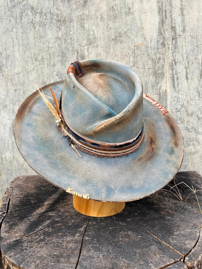 Tempered Teal Vintage Wide-Brimmed Hat