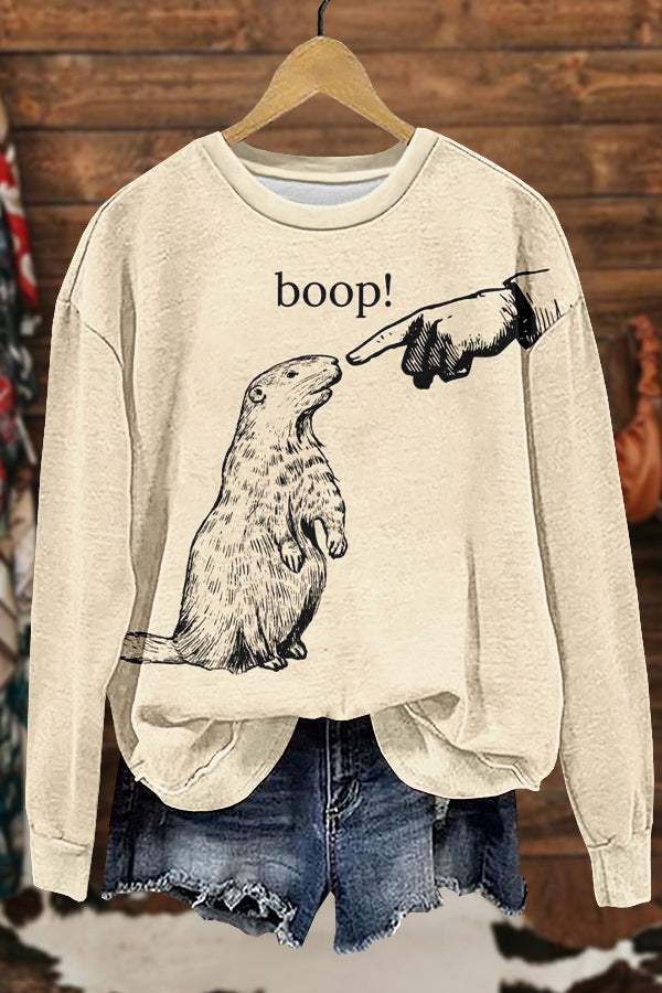 Cute Groundhog Day Print Sweatshirt