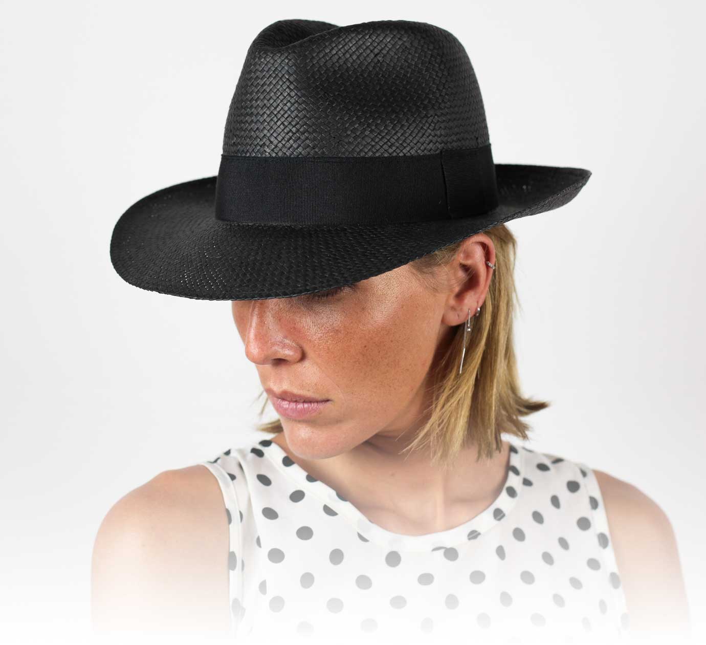 Handmade Classic 5mm Wide Straw Panama Hat-Black