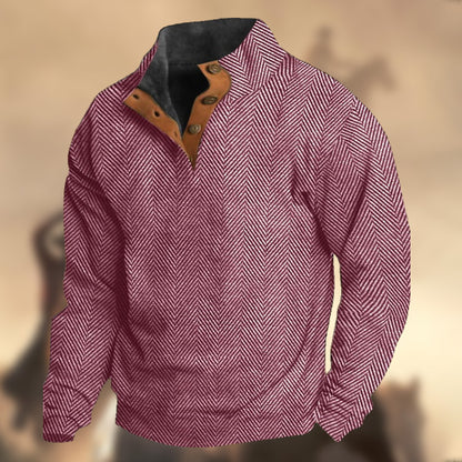 Men's Casual Retro Cashmere Stand Collar Button Sweatshirt