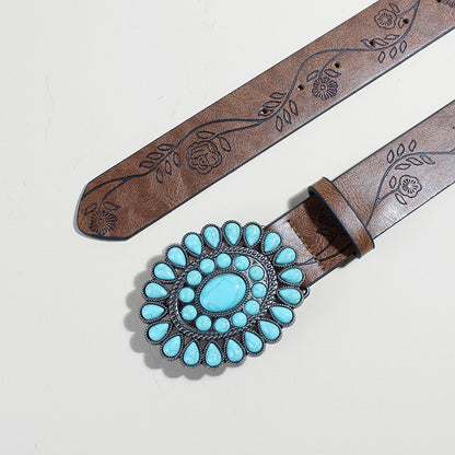 Trendy Rose Pattern Turquoise Bead Belt