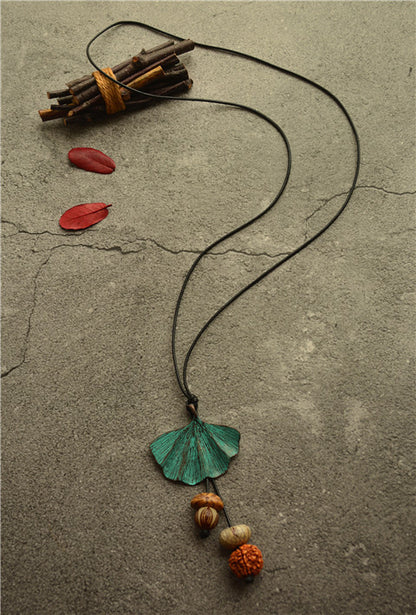 Female Ethnic Ginkgo Leaf Alloy Necklace