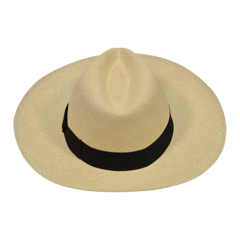 Genuine Panama Hat - Black Band - Wide Brim Classic Summer Fedora -  Natural Toquilla Straw - Handwoven in Ecuador - GPH - HatBox Included-FREE SHIPPING