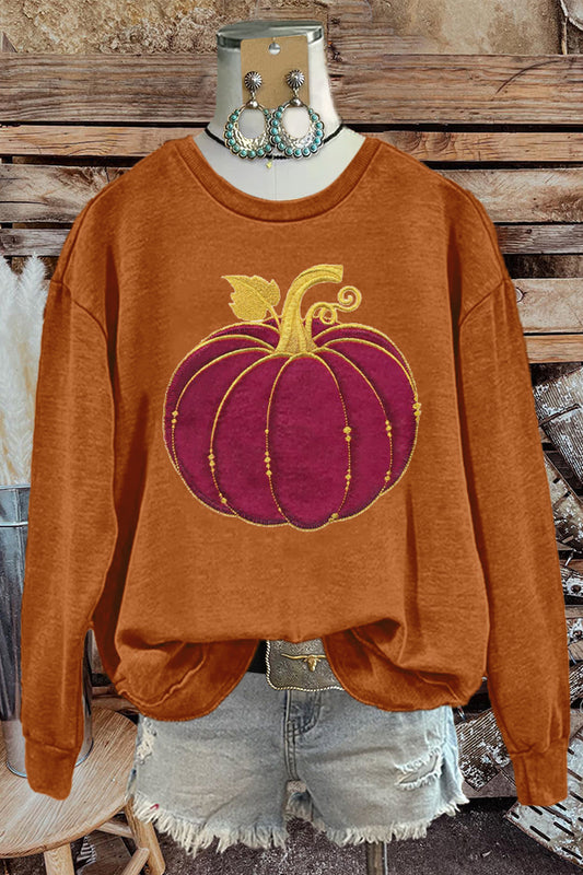 Chic Halloween Pumpkin Print Sweatshirt