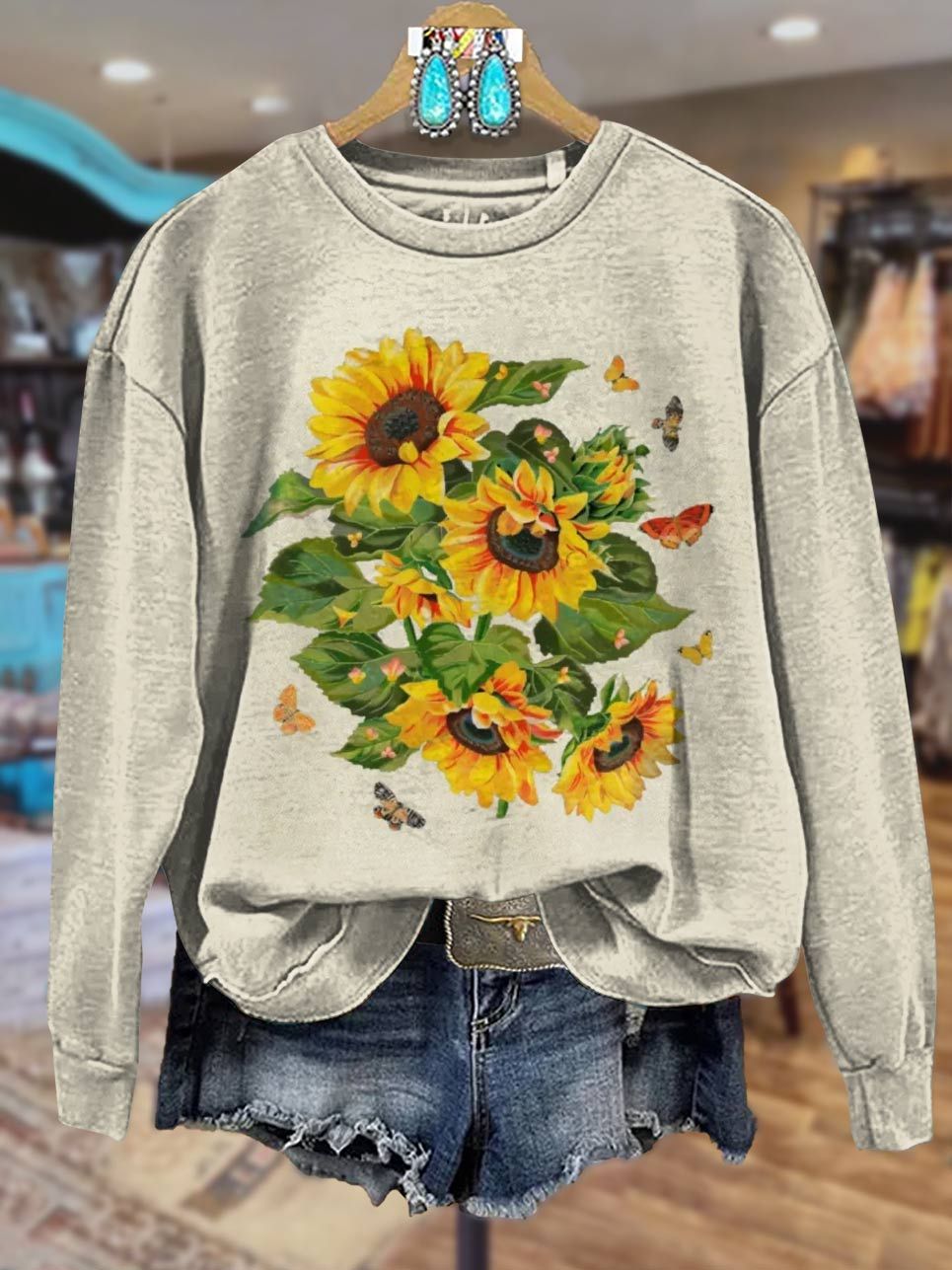 Sunflower Print Casual Sweatshirt