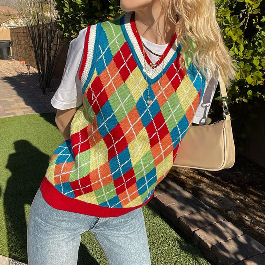 Rainbow Contrast Sweater Vest