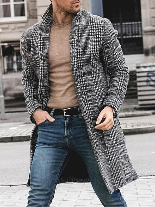 Men'S Commuter Button Houndstooth Wool Coat